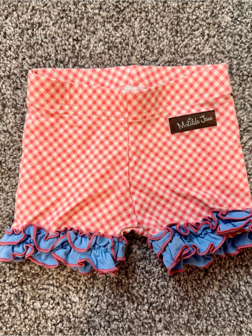 Matilda Jane Pink Gingham Shorts with Blue Ruffle Trim
